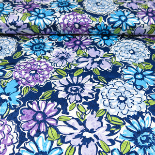 Jacquard Stretch - Blumen Blau