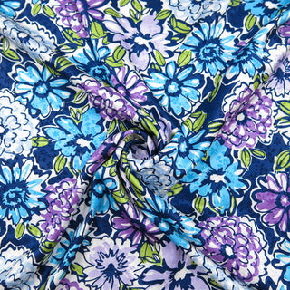 Jacquard Stretch - Blumen Blau