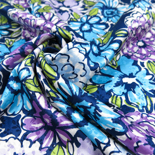 Jacquard Stretch - Blumen Blau