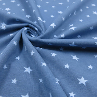 Baumwolljersey - Sterne auf Jeansblau Stoffrestposten