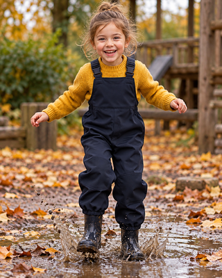 Softshell Stoff – Uni Schwarzblau – genähte Matschhose für Kinder