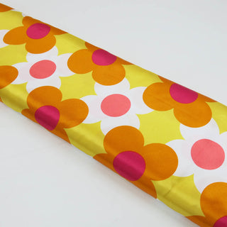 Satin Stoff - Retro Blumen Orange