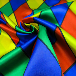 Satin Stoff - Buntes Karo