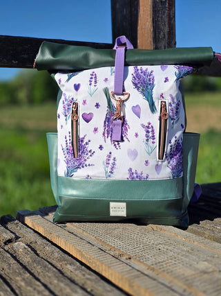 Baumwoll Canvas Stoff - Lavendel & Herzen auf Weiss