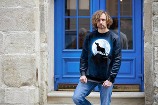 French Terry Panel - Moolight Hochlandrind in Nachtblau | Design von Thorsten Berger