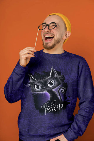 French Terry Panel - Cute but Psycho Katze in Violett
