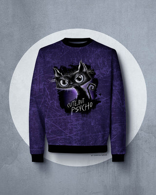 French Terry Panel - Cute but Psycho Katze in Violett