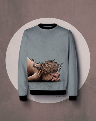 French Terry Panel - unMOOtivated Hochlandrind in Graublau