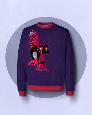 Sweat Stoff - Meowy Xmas Meliert in Aubergine