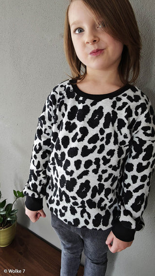 Jacquard Jersey Stoff – Leopardenmuster in Schwarz auf Naturweiss