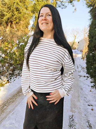 Baumwolljersey Stoff - Streifen in Creme/Schokobraun