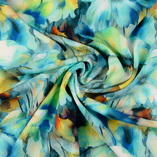 Viskose Popeline Stoff – Aquarellblumen in Petrol und Türkis – Ansicht 2