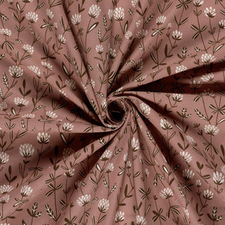 Baumwollstoff Popeline Kleeblüten auf Mauve – Farben und Struktur