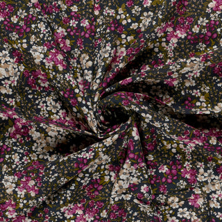 Viskose Popeline Stoff Blumenwiese in Pink und Weiss auf Marineblau