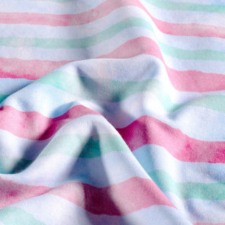 French Terry Stoff – Zarte Streifen in Rosa, Salbeigrün und Hellblau