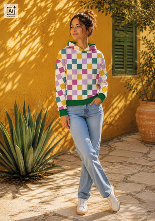 Pullover aus French Terry mit buntem Karomuster