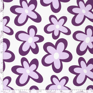 Baumwolljersey Stoff - Retro-Blumen in Violett