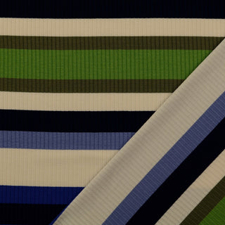 Strickstoff Blockstreifen in Marine, Grün und Creme