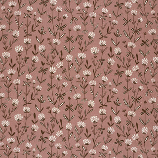 Baumwollstoff Popeline Kleeblüten auf Mauve – Stoff im Detail