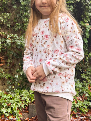 Waffeljersey Stoff - Rosenblüten in Creme