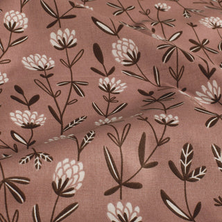 Baumwollstoff Popeline Kleeblüten auf Mauve als Meterware