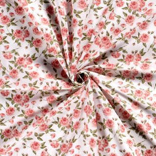 Baumwollstoff Popeline Rosen auf Weiss – Farben und Struktur