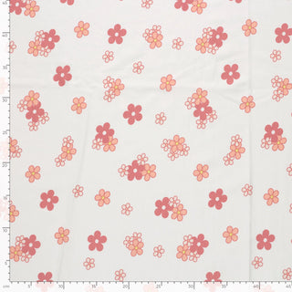 Baumwolljersey Stoff - Retro-Blüten in Koralle