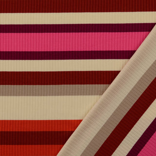 Strickstoff Blockstreifen in Pink, Rot und Creme