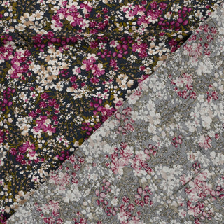 Viskose Popeline Stoff Blumenwiese in Pink und Weiss auf Marineblau