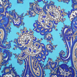 Satin Stoff mit Paisley in Royalblau auf Türkis als Meterware