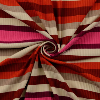 Strickstoff Blockstreifen in Pink, Rot und Creme