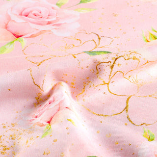 French Terry Stoff – Romantische Rosen auf Rosa