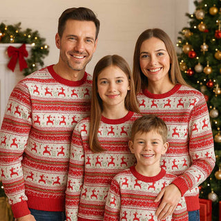 Sweatshirt Stoff Weihnachten – Jersey mit Rentier & Norweger-Muster