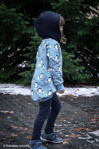 French Terry Stoff - Pinguine in Eisblau
