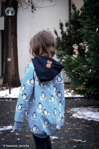 French Terry Stoff - Pinguine in Eisblau