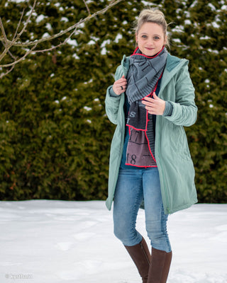 Jacquard Jersey Panel – Long Story Massbänder in Grau, Petrol & Beere – Ansicht 4