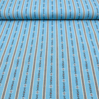 Baumwoll Jacquard - Edelweissranken auf Türkisblau