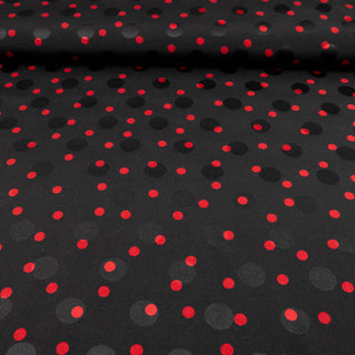 Satin Jacquard Stretch - Polka Dots Schwarz & Rot